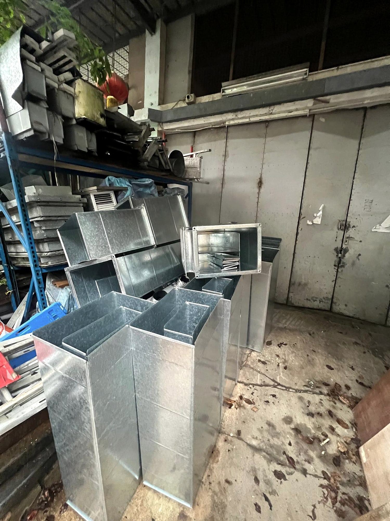 Galvanised rectangular duct sections ready for installation