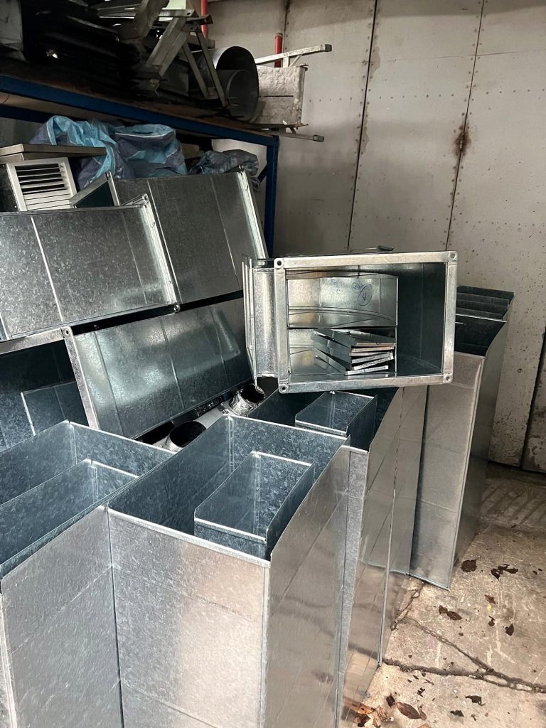Galvanised rectangular duct sections fabricated for installation